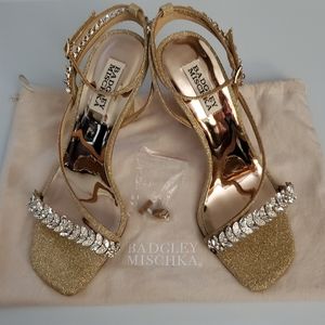 🎊Host Pick🎊7.5M "Kerry" Gold Navette Crystal Strappy Stiletto Badgley Mischka